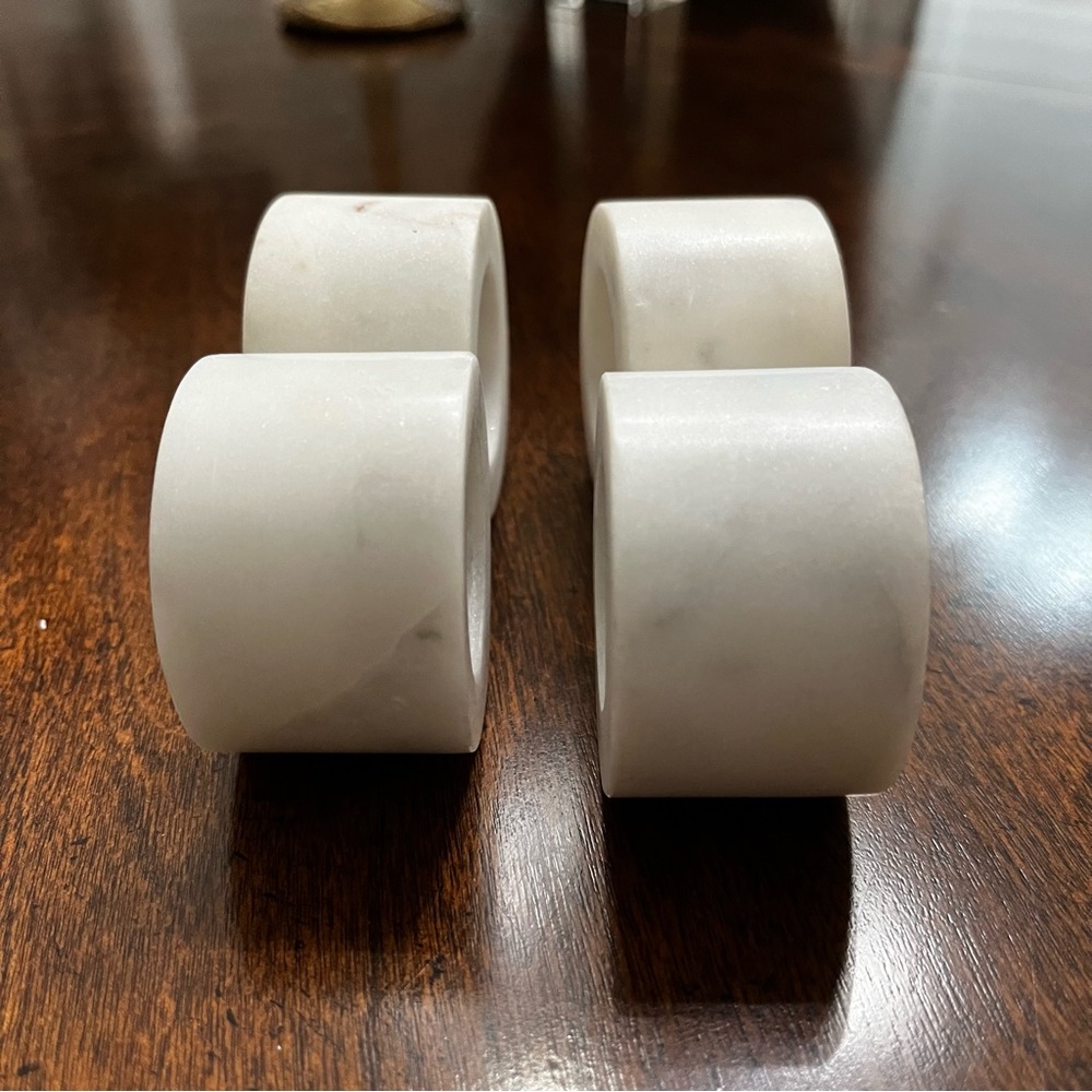 Set of Four White Marble Napkin Rings